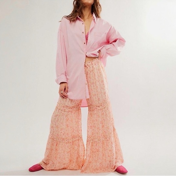 Free People Pants - Free People Emmaline Tiered Wide Leg Pull On Pant Pink Size Small